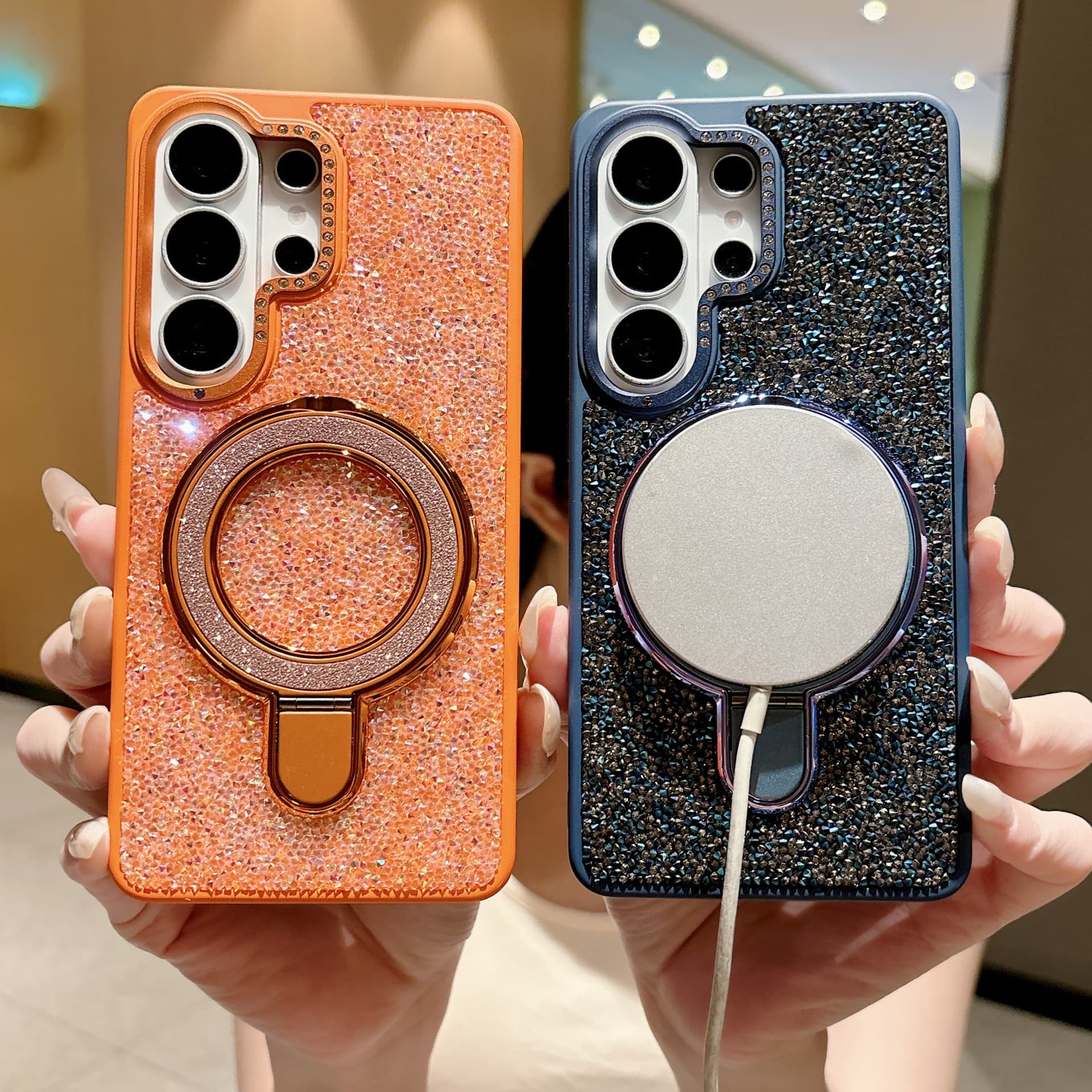 Luxurious rhinestone magnetic glitter stand protective case suitable for Samsung S26ultra cross-border mobile phone case S25ultra
