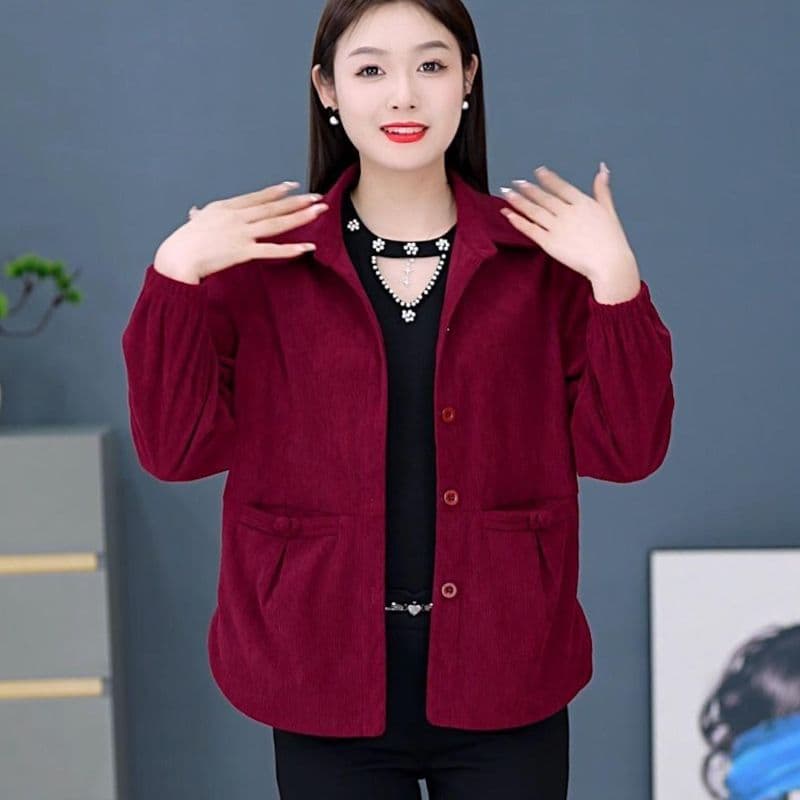 2025 Autumn/Winter Petite Mom Corduroy Short Jacket New Fall Mid-Aged Women Loose Versatile Top