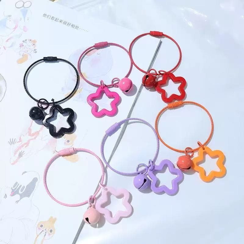 DIY Candy-Colored Hollow Five-Pointed Star Keychain with Colorful Painted Steel Wire Ring, Student Bag Pendant, Bell Decoration
