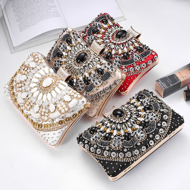 Cross-mirror new beaded embroidered dinner bag hand-beaded women's hand wedding bag inlaid with diamonds banquet rhinestone evening bag