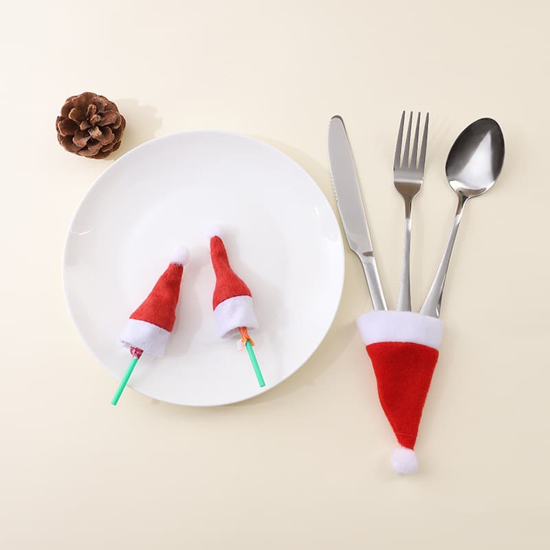 New Mini Christmas Hat Bottle Cap, Fork and Knife Cover, Lollipop Hat, Christmas Decoration