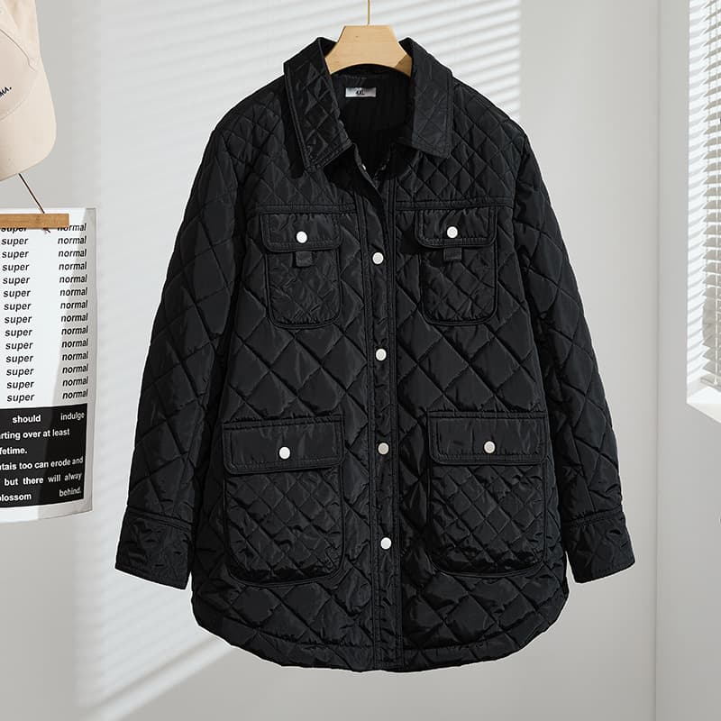 Autumn/Winter Plus Size Slimming Lightweight Cotton-padded Jacket with Diamond Pattern and Chanel-inspired Design, S5579