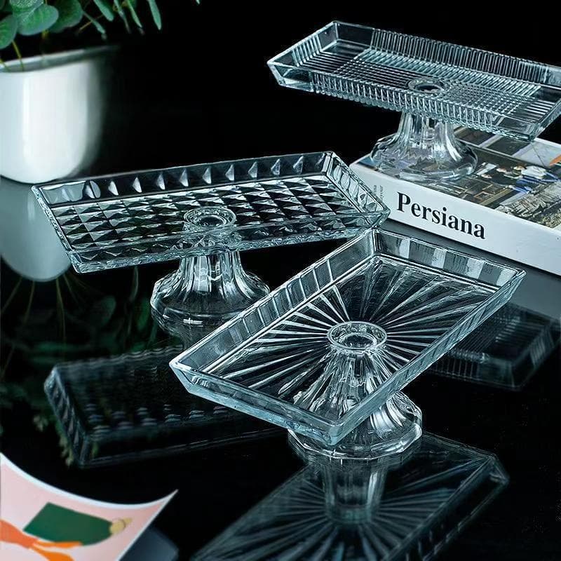 Nordic Embossed Glass Cake Stand Pedestal Fruit Dessert Tray Western Snack Plate Creative Candy Dried Fruit Dish for Living Room