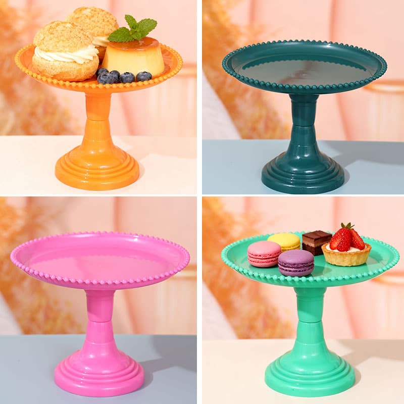 Tall Cake Display Stand with Beaded Edge, Creative Fruit Plate for Living Room, Nordic Style Tall Snack Tray
