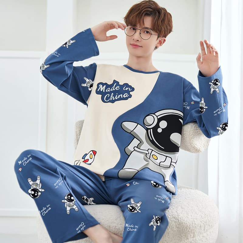 New Southeast Asian Style Men's Pajama Set - Youth Sports Long Sleeve Loose Casual Plus Size, Suitable for Outdoor Wear