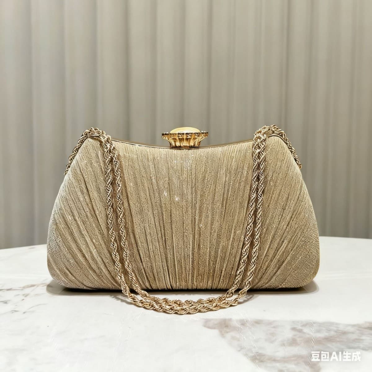Cross-Border Bestseller Pleated Evening Bag with Hemp Rope Chain Handle, Fashionable and Elegant Women's Party Clutch