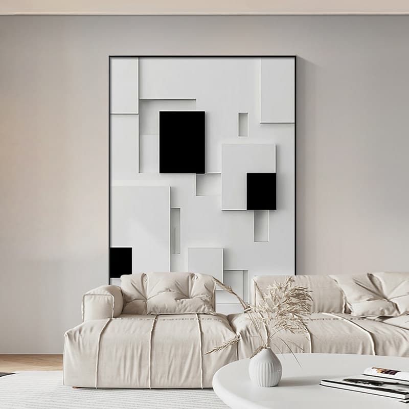 Italian minimalist black and white abstract geometric 3D entrance background wall decorative painting, designer-style atmospheric hanging painting for living room