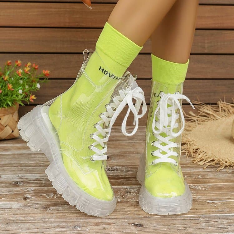 2025 Fully Transparent Martin Boots Thick Sole Crystal Bottom Lace-Up Short Boots Export Large Size Fashion Shoes Thick Sole Snow Boots