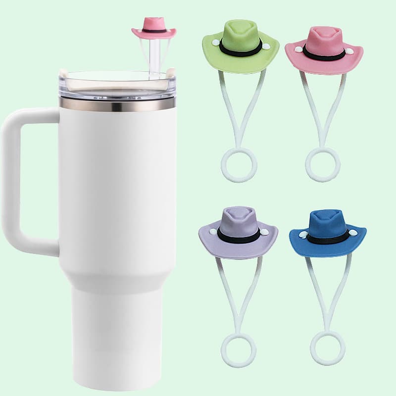 Cross-border new cowboy hat style dust cover dust plug silicone straw cap suitable for 10mm reusable straws