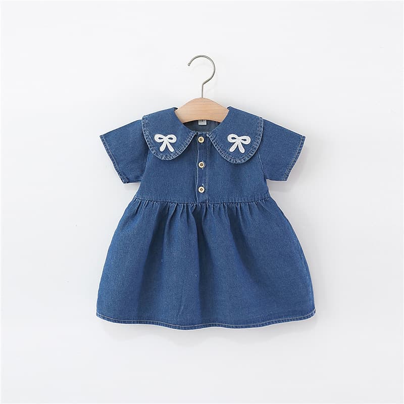 New summer style girls' denim dress, thin short-sleeved collared children's dress, fashionable children's dress, from Huzhou.