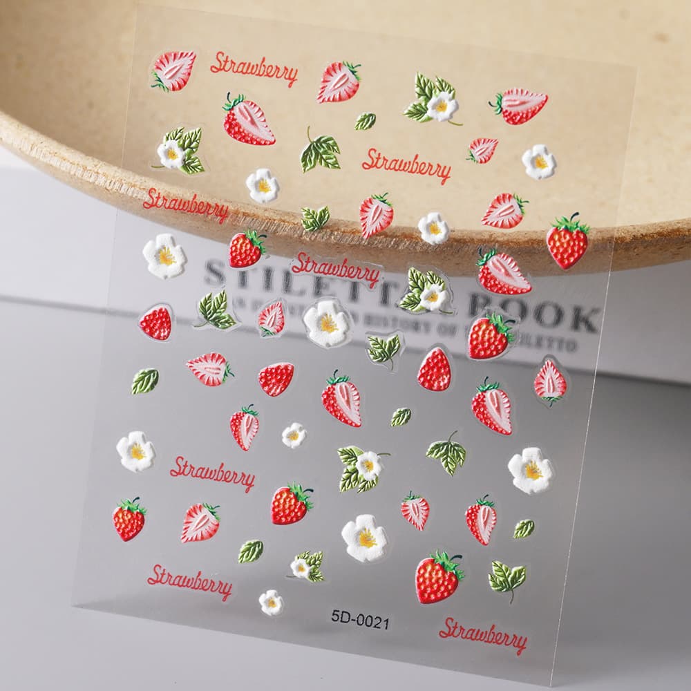 New 5D Embossed 3D Strawberry Rabbit Nail Art Stickers - Sweet Cute Cartoon Rabbit Girl Nail Decals