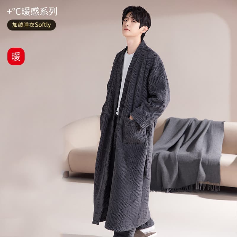 Men's Winter Coral Fleece Bathrobe, Thickened and Warm, Couple Long Style