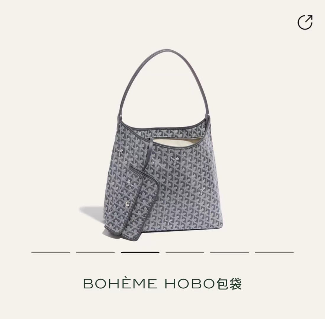 Goyard Lychee-Texture Calfskin Hobo Bag Cotton-Linen Tote with Pouch Shopping Bag Shoulder Bag for Women