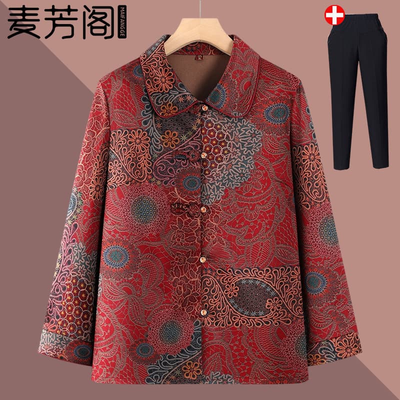 Grandmother's Wear Autumn Blouse Women 2025 New Middle-Aged and Elderly Autumn Retro Thin Jacket for Elderly Ladies