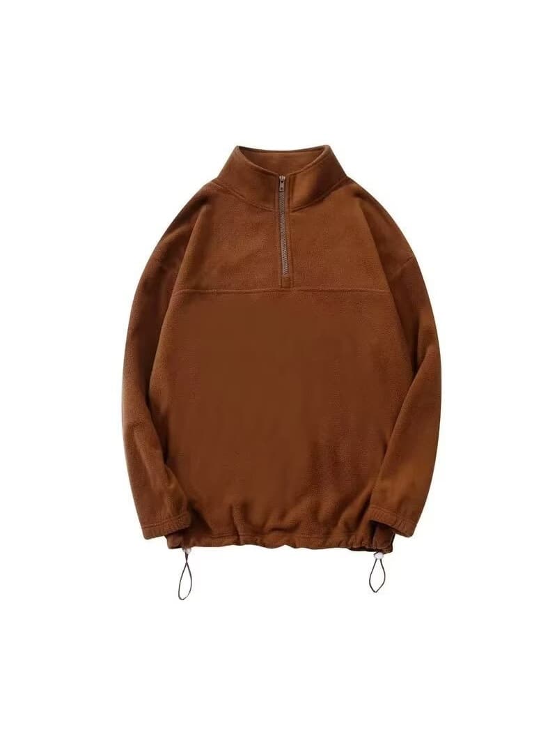 2025 New Autumn Winter Solid Color Stand Collar Zip Up Jacket Men Loose Warm Hoodie