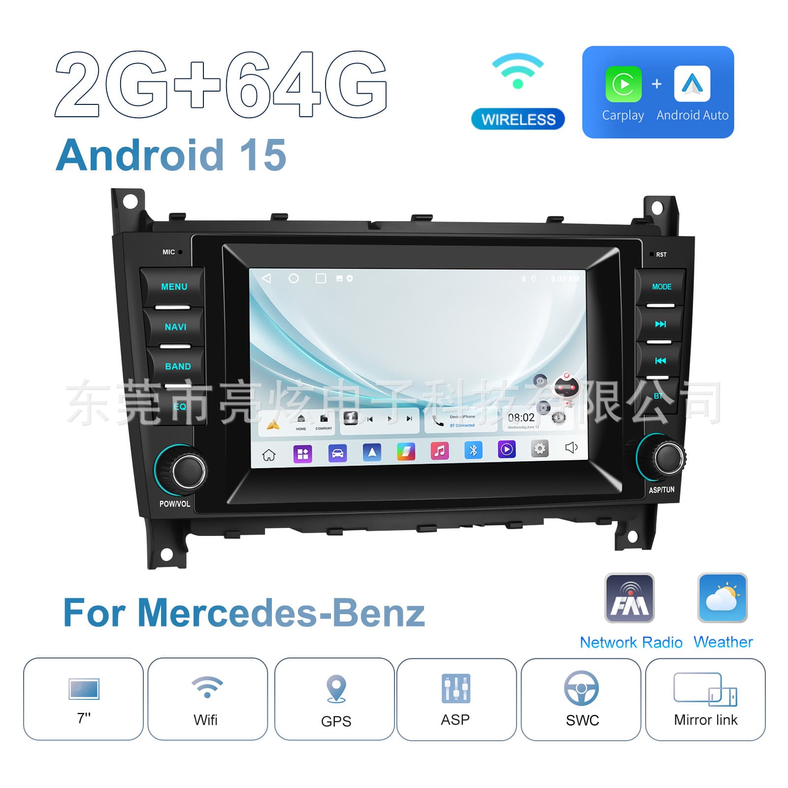 Suitable for Mercedes-Benz W203 Android Car Navigation Wireless Carplay/Auto Central Control Screen Navigation System All-In-One Device
