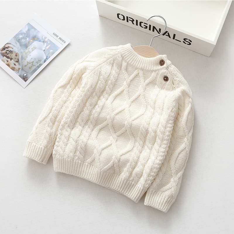 Boys' Sweater Girls' Fleece-Lined Thickened Autumn/Winter New Baby Infant Children's Base Knit Pullover Crew Neck Sweater
