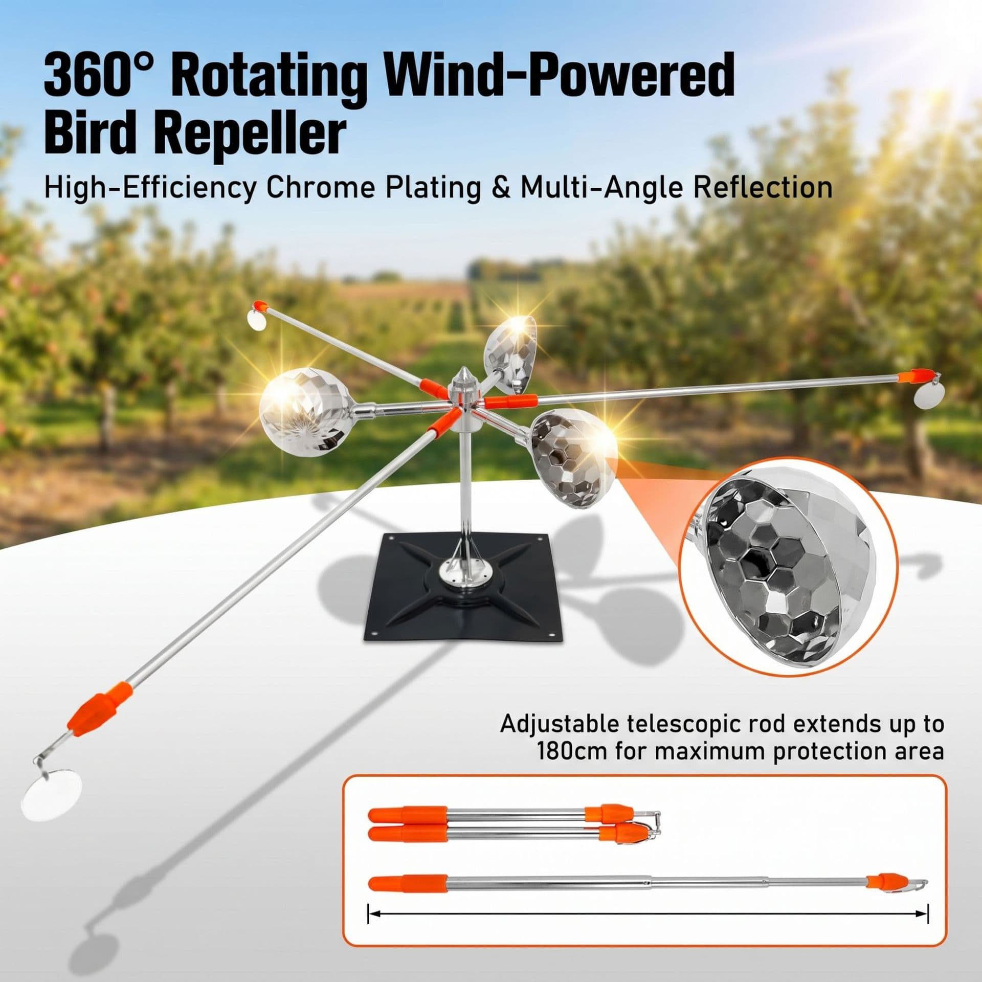 New Solar Powered Voice Activated Rotating Bird Repeller Reflective Garden Boat Roof Eco-friendly