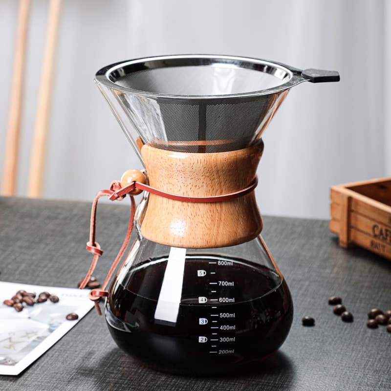 Wood chip hand brewed coffee pot high borosilicate glass coffee sharing pot coffee filter cup outdoor hand brewed pot chemex pot