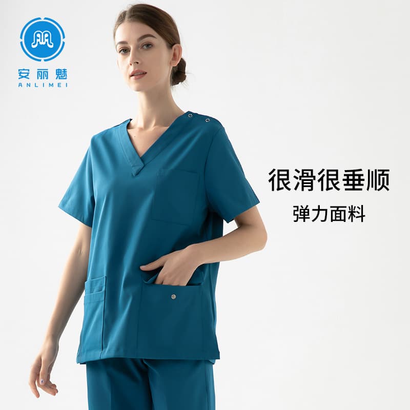 Smooth Drape Scrub Top for Women Dental Hospital Uniform Doctor Nurse Scrub Shirt Stretch Quick Dry Short Sleeve