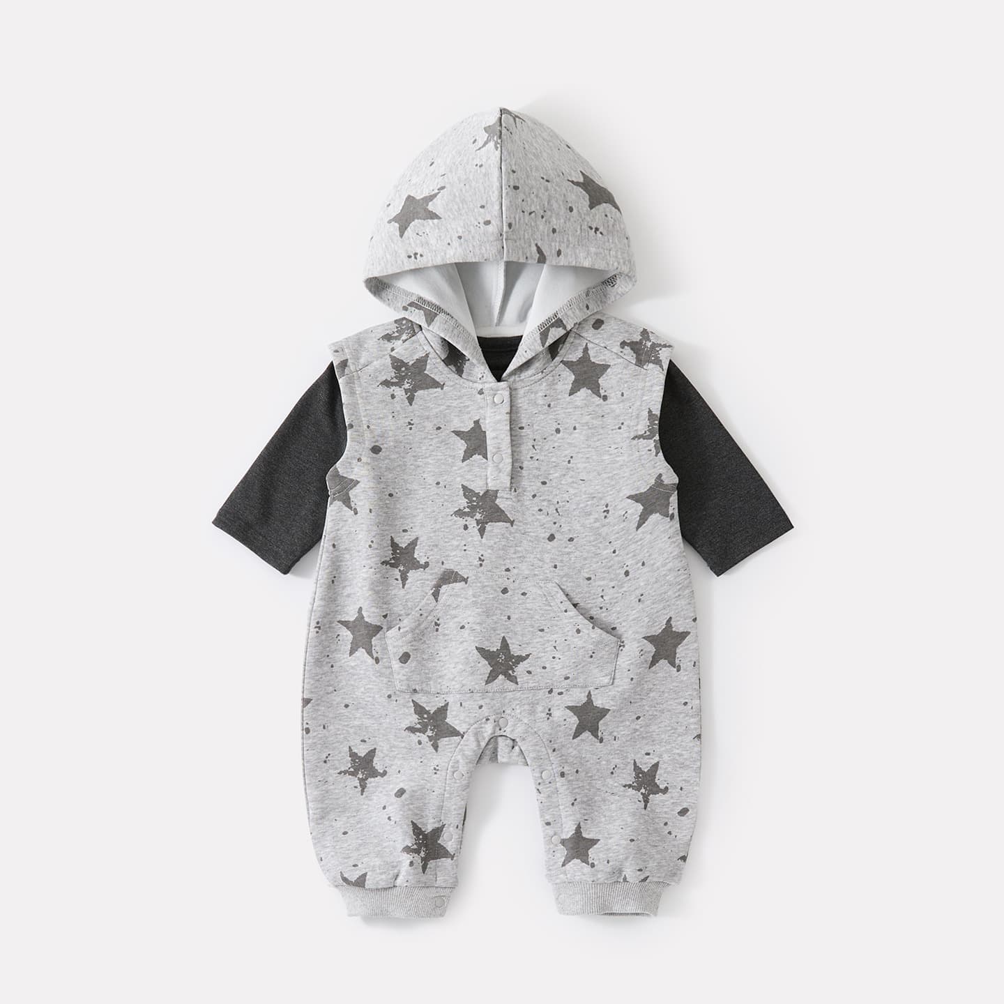 Infant casual simple bottoming shirt baby autumn star print hooded knitted vest jumpsuit two-piece set