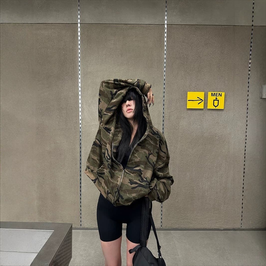 Camouflage Hooded Sweatshirt Jacket for Men and Women American Lazy Chic Loose Cardigan Casual Spring Autumn Winter Short Top