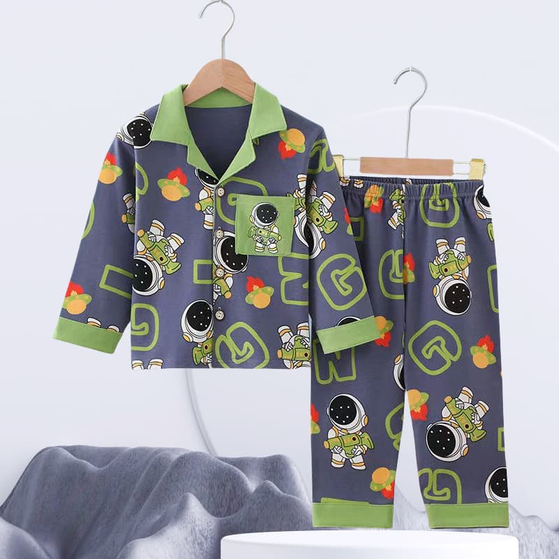 100% Pure Cotton Kids Pajamas Boys Girls Spring Autumn All-Cotton Loungewear Soft Comfortable Air-Conditioned Room Wear Warm Pajama Set