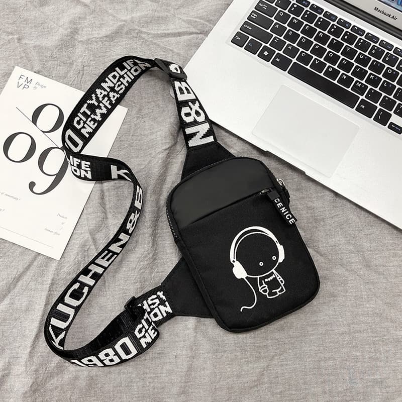 New Japanese and Korean style small chest bag for women, 2024 new trendy canvas ins fashion sports waist bag wholesale.