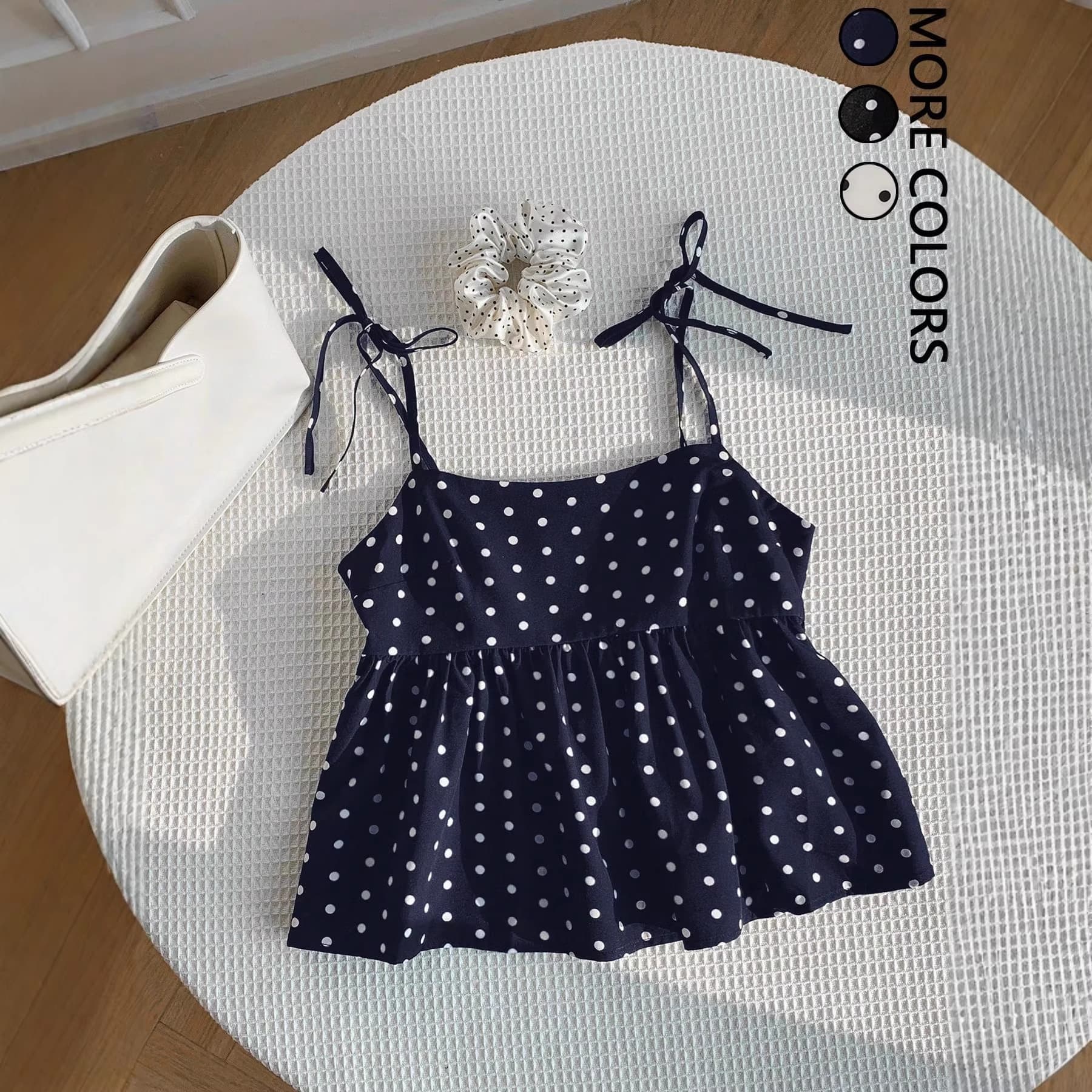 American Polka Dot Strap Camisole Backless Waist-Tightening Slimming Crop Top Sweet and Spicy Style Versatile Camisole for Women Export Quality