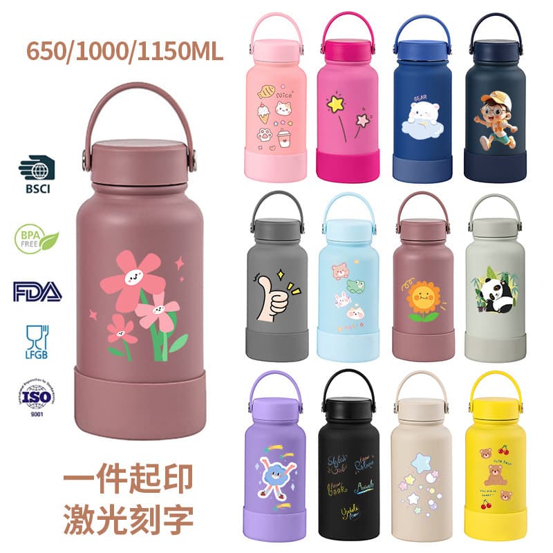 Fashionable Rubber-Coated Space Bottle Outdoor Portable Handle Sports Travel Bottle Unisex Stainless Steel Large Capacity Insulated Cup