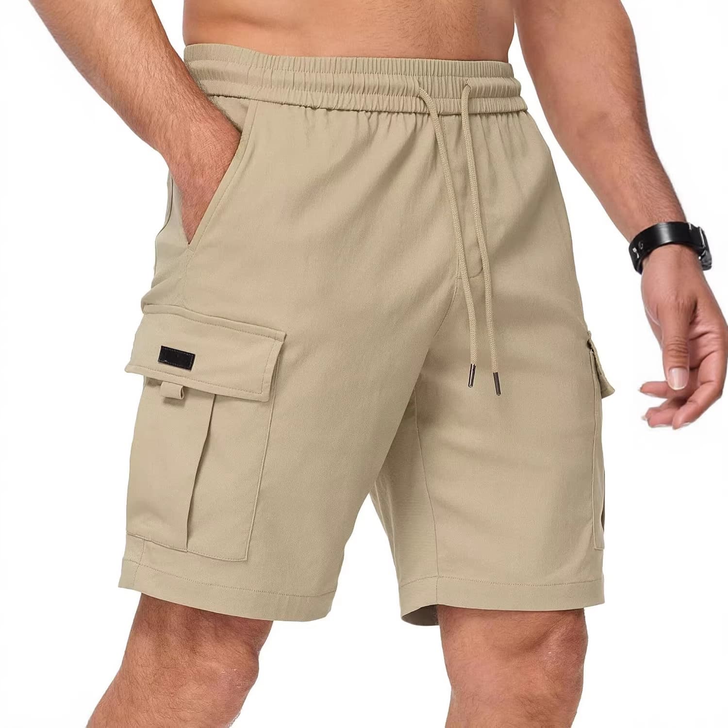2026 Men's Summer Casual Solid Color Straight Leg European and American Trend Drawstring Fashion Versatile Cargo Shorts In Stock
