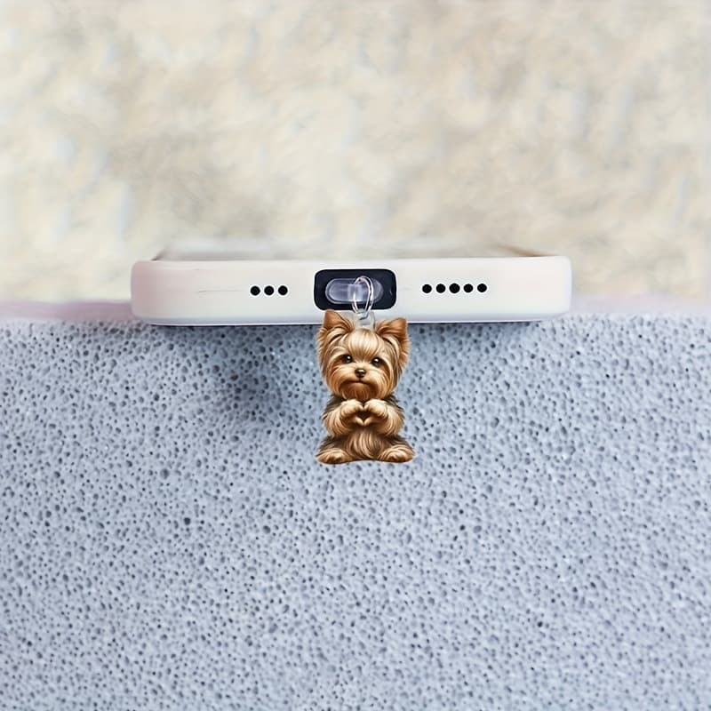 Acrylic Heart Dog Phone Dust Plug, Compatible with iPhone/Type-C Connector, Mobile Phone