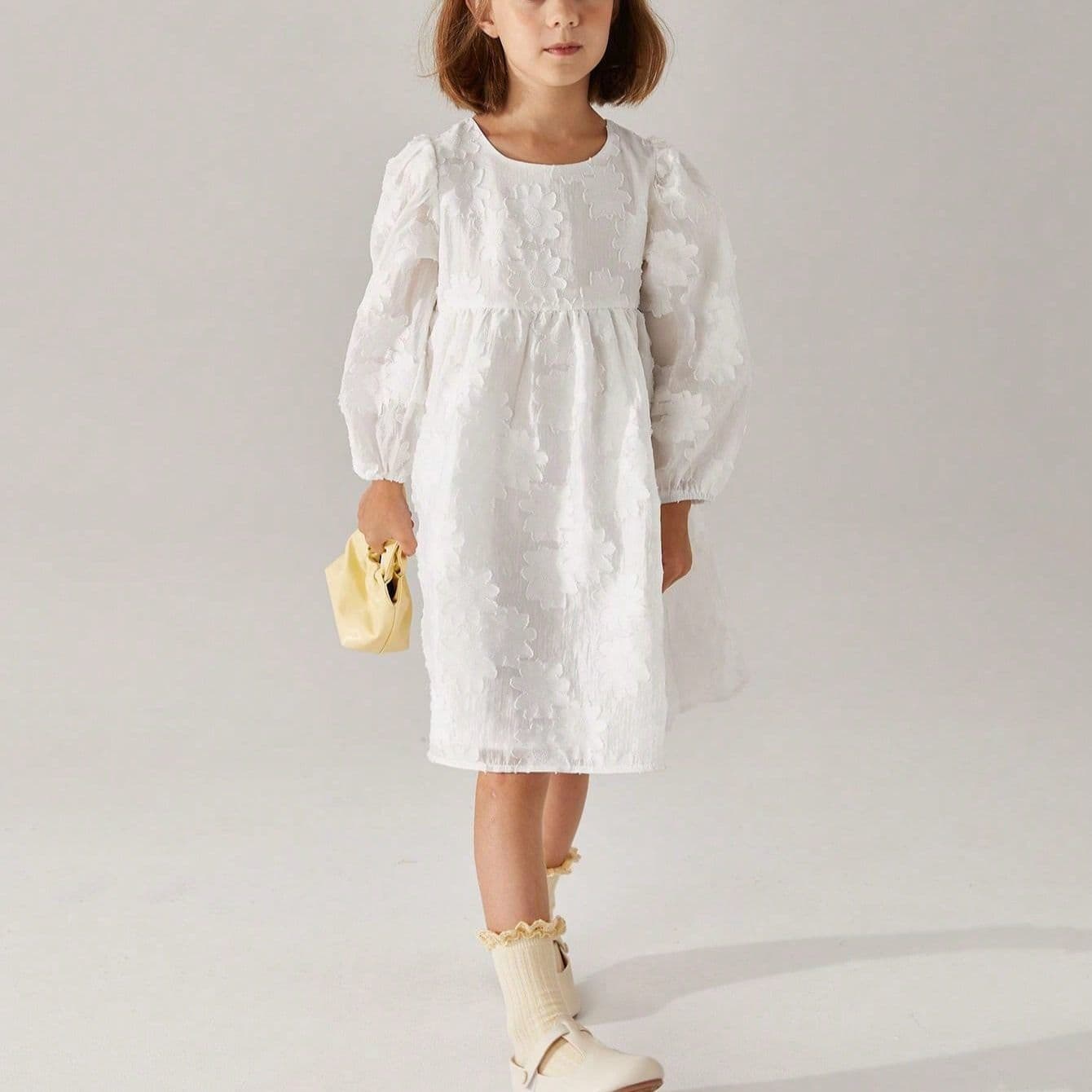 Girls Long-Sleeve Dress Round Neck Jacquard Versatile Princess Style