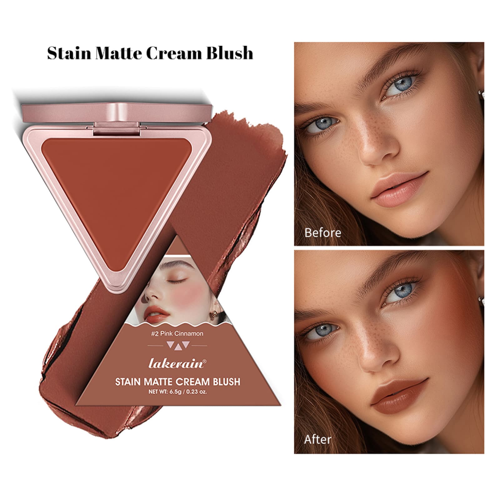 Cross-Border Makeup Lakerain Triangular Cream Blush Natural Nude Makeup Enhances Complexion High Color Payoff Matte Blush