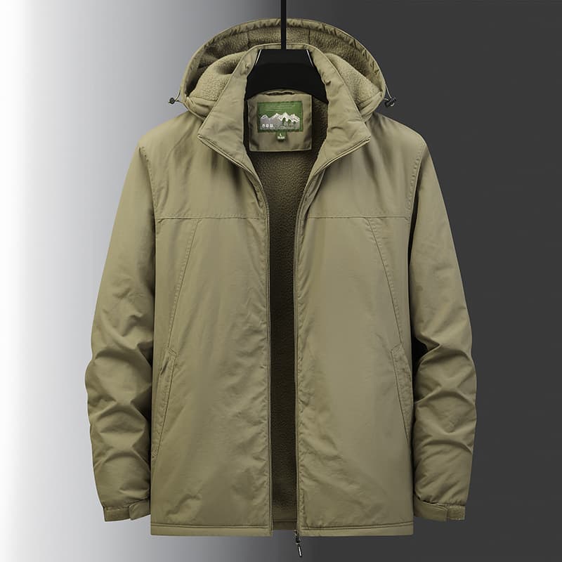 Men's Casual Windproof Waterproof Jacket Workwear Coat Zipper Closure Cotton Filled Hooded Coat for Autumn And Winter