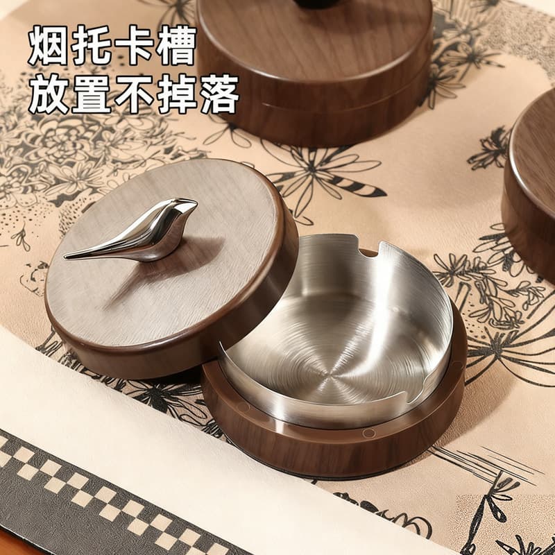 Creative Walnut Ashtray Premium Stainless Steel Ashtray for Home and Office Ashtray with Lid to Prevent Fly Dust