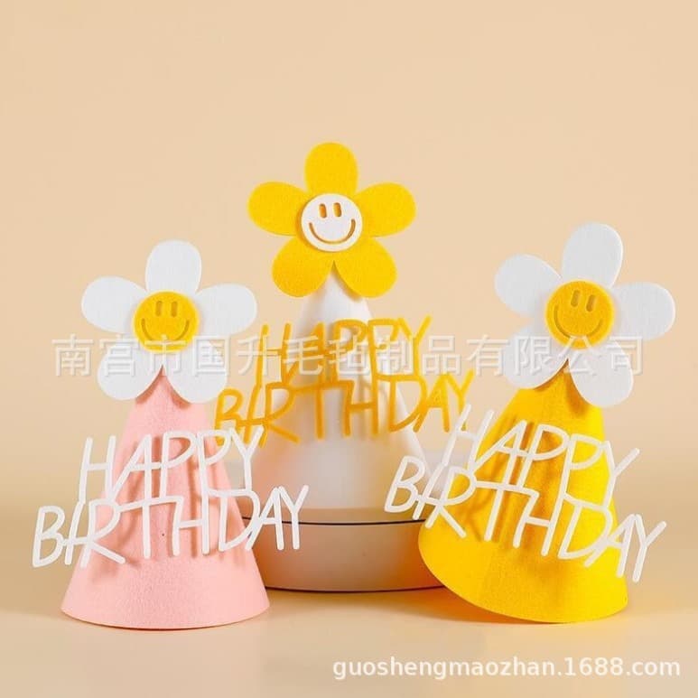 Daisy Felt Birthday Hat, Ins-Style Party Photo Prop, Baby First Birthday Party Decoration