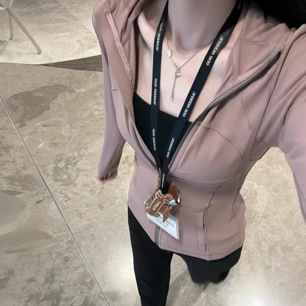 Pink Stand Collar Slim Fit Women's Summer Yoga Jacket Long Sleeve Sportswear Cycling Fitness Wear