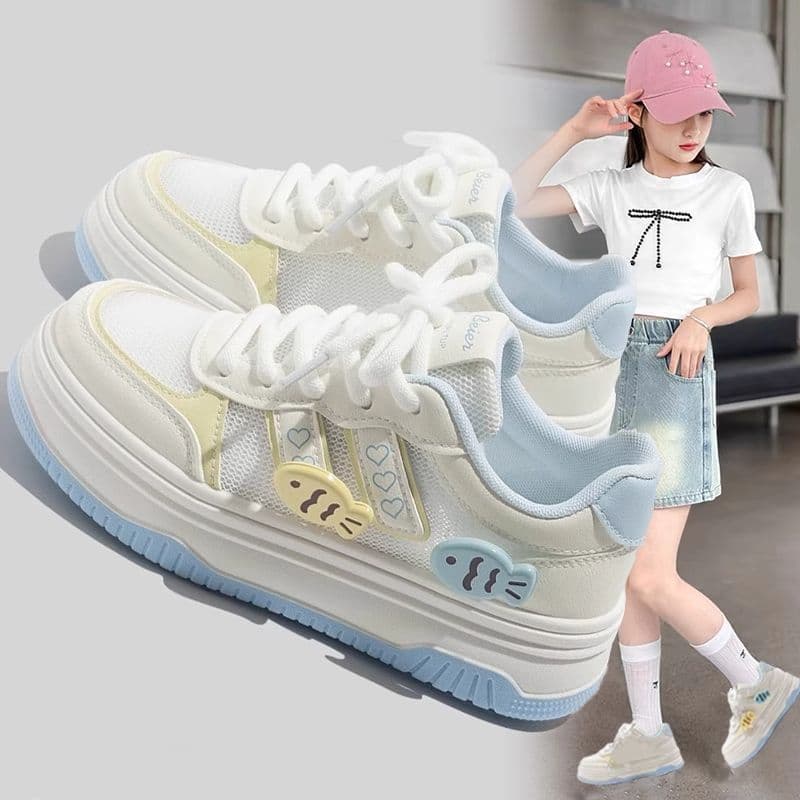 Girls' Sports Shoes 2025 New Spring Summer Breathable Mesh Shoes White Sneakers Medium Large Kids Children's Sneakers