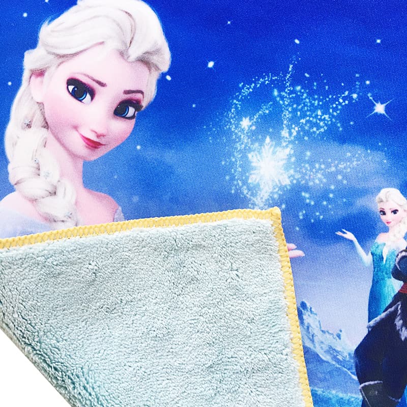 Blue princess hand towel face washing home children's towel absorbent flat composite coral fleece heat transfer printing