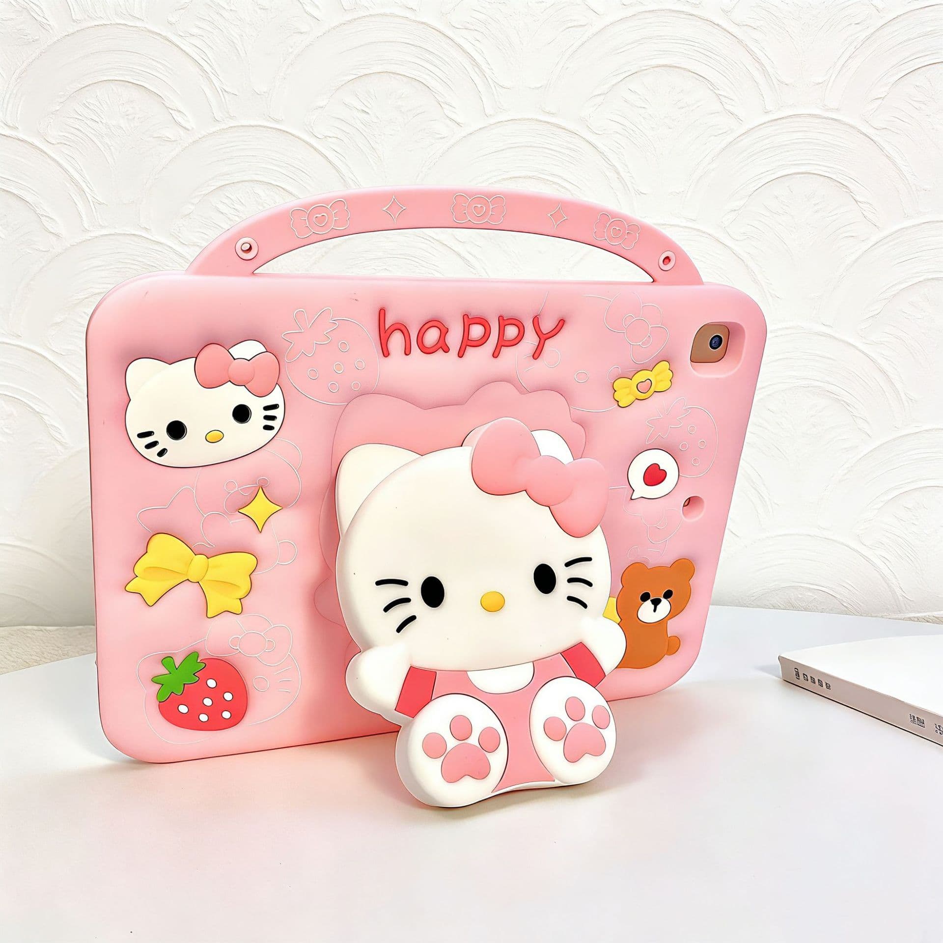 Cute Kitty Cat Foldable Stand iPad 10 Tablet Protective Case with Pencil Holder for iPad A16, Compatible with Air 5/6