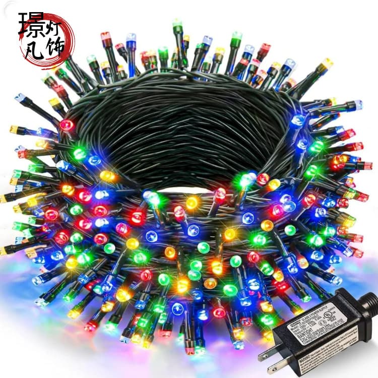 Cross-border Low Voltage Plug-in Starry String Lights LED Solar Dark Green Wire US/EU Standard Flashing String Lights Christmas Tree Lights