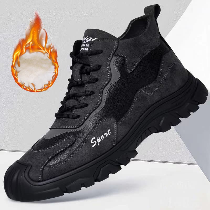 Men's Winter New Fur-Lined Warm Casual Shoes, Non-Slip Soft Sole High-Top Sports Cotton Shoes