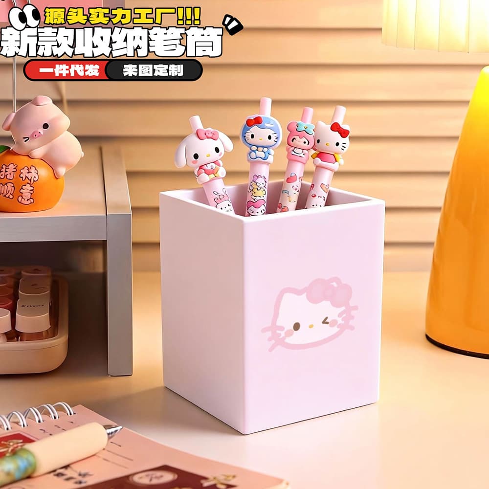 Pink Winking Hello Kitty Pen Holder Large Capacity Desktop Pen Holder Convenient Storage Bucket Multifunctional Student Pen Holder