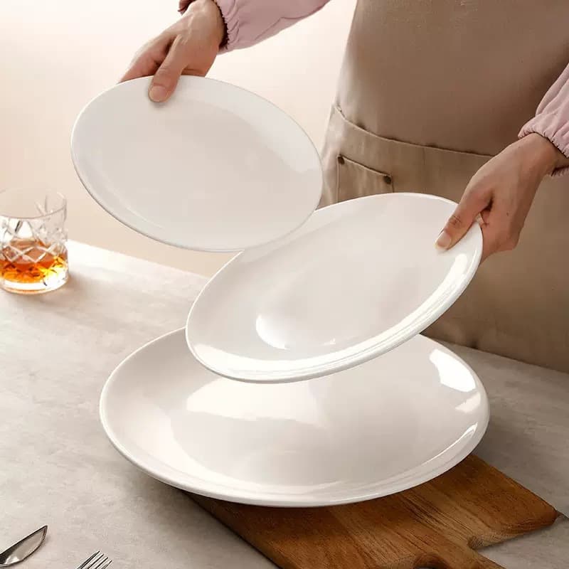 Wholesale Pure White Ceramic Shallow Plate Hotel Dish Plate Pastry Plate Cold Dish Plate Fruit Plate Bone Dish Round Thickened Plate