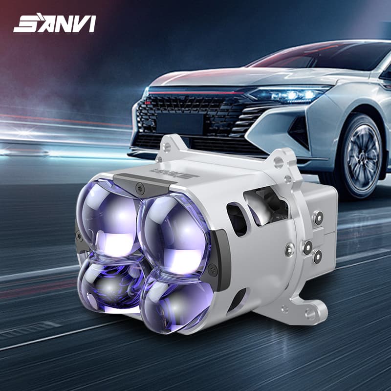 Sanvi C4S Silver 3inch Matrix Led Four Dragon Balls 72W 6000K Dual Direct Beam Led Bi-Lens Headlight