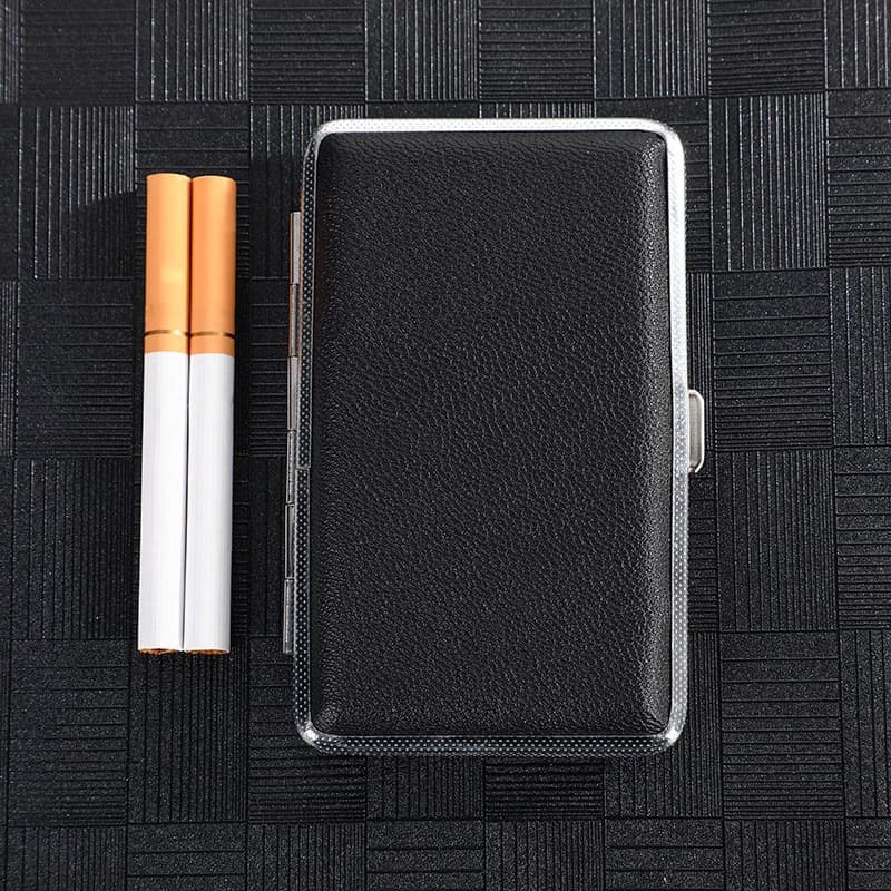 Slim Extra-Long Cigarette Case Wholesale Portable Ultra-Thin Leather Moisture-Proof and Crush-Proof Cigarette Case Metal Cigarette Box