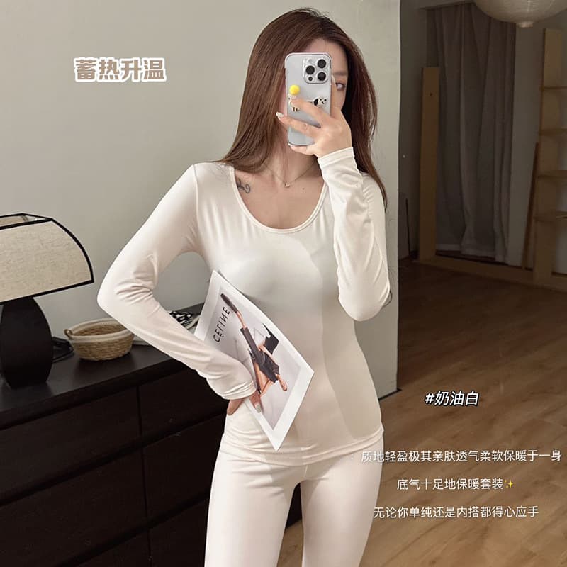 Best Friend 3.0 7A Antibacterial Thermal Underwear Set for Women, Brushed Thin Fleece, Lightly Warm Base Layer, Seamless Inner Layer