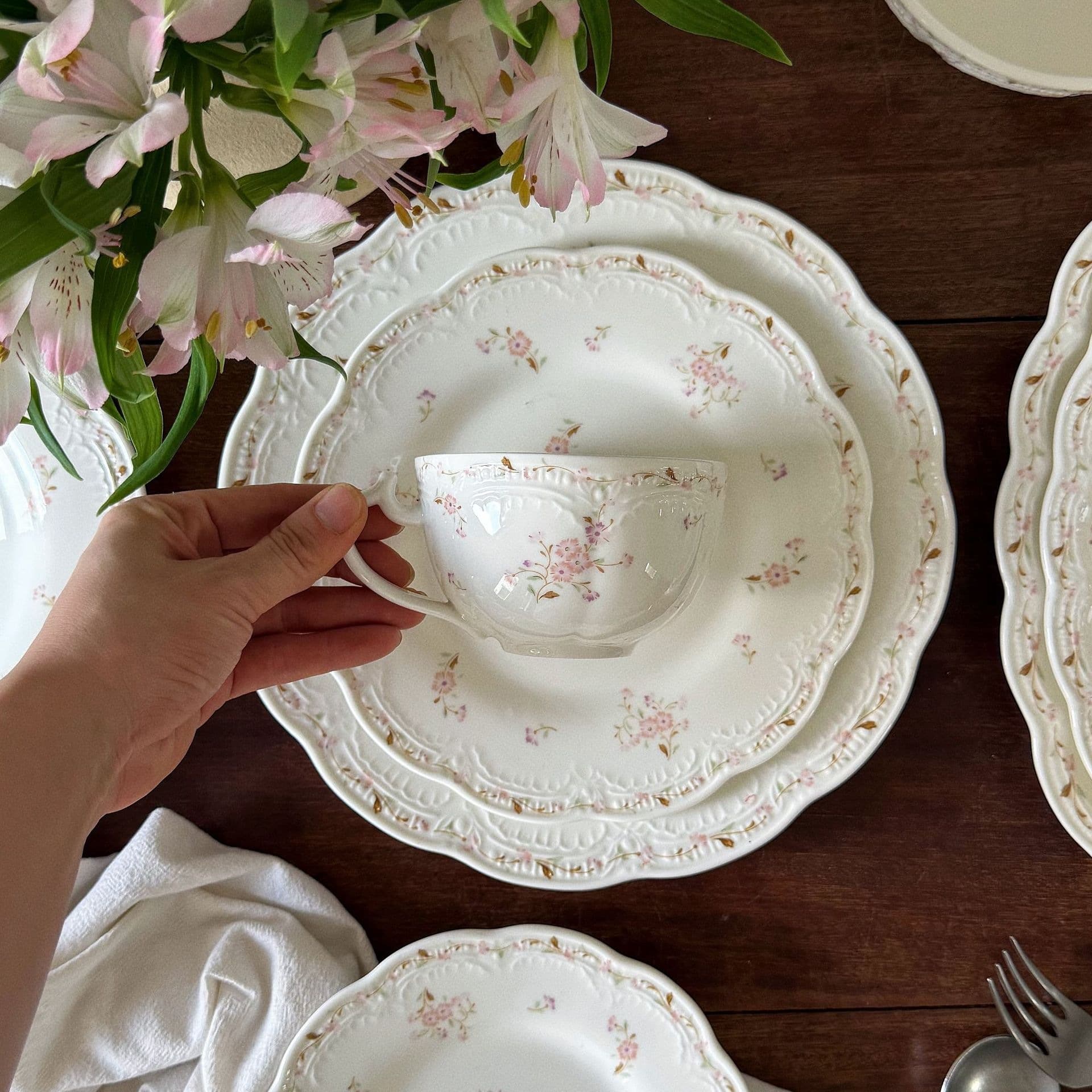 French Romantic Marguerite Floral Ceramic Plate, Bowl, Coffee Cup & Saucer, Afternoon Tea Dessert Plate, Western Soup Bowl