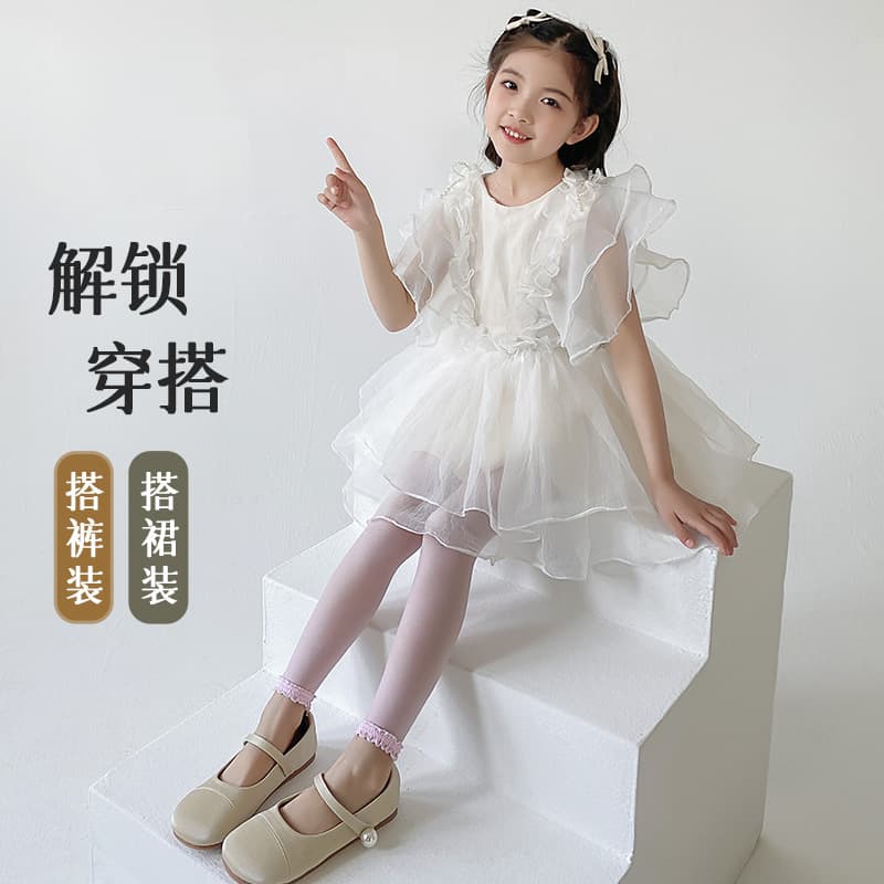 Girls stockings summer thin children's nine-point pants without feet girls' pantyhose ultra-thin white dance socks anti-mosquito socks